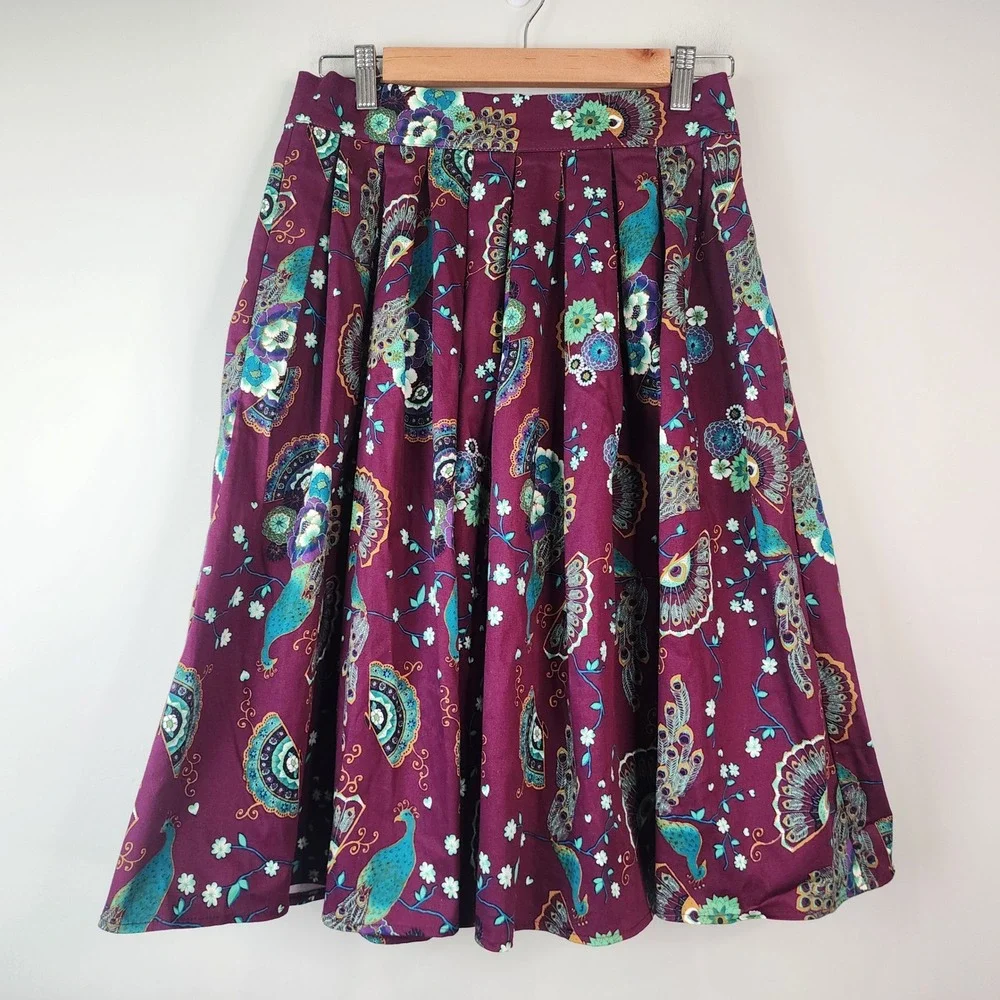 Banned Apparel Frankie Peacock Skirt Women's Small Bordeaux Purple Pleated NWT - Picture 2 of 7